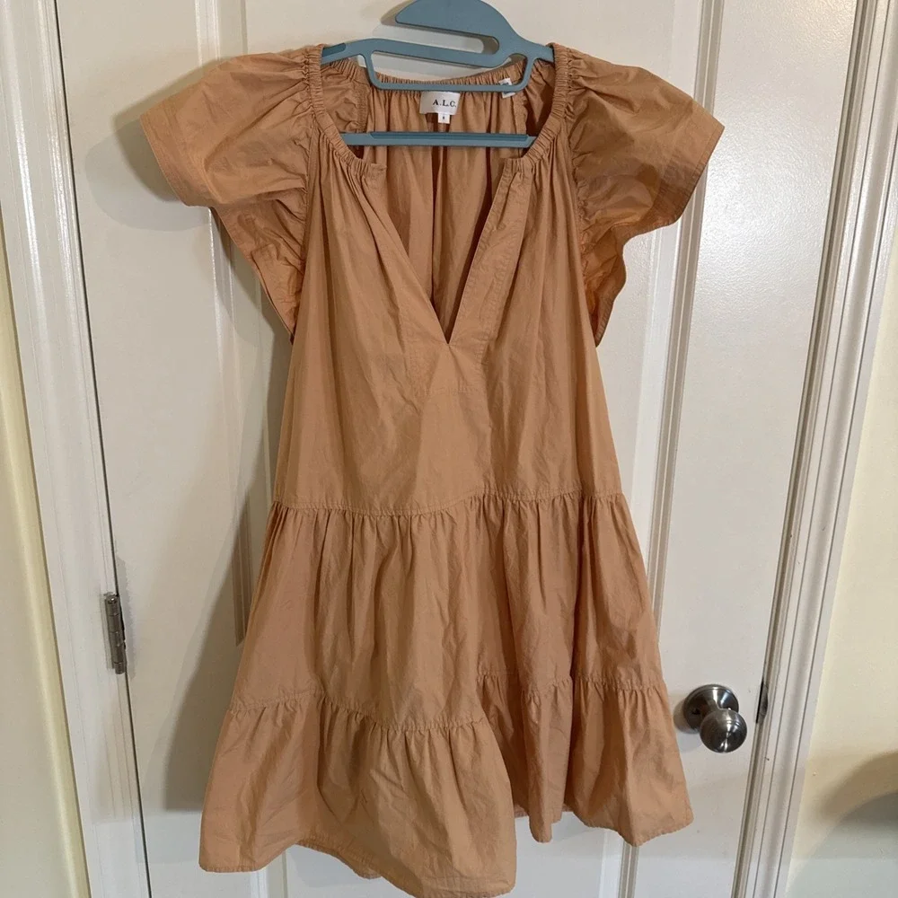 A.L.C. Harper Ruffle Sleeve Dress Peach Orange Mini Cotton Tiered A Line US 8 - Picture 1 of 6